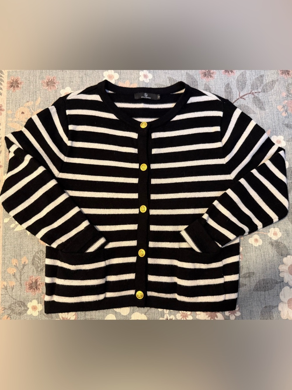 Striped Black & White Button-Front Sweater Cardigan